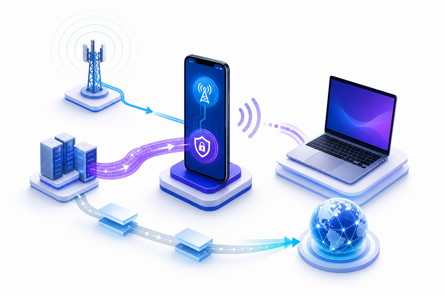 手机热点与代理通道分离的网络原理示意图
