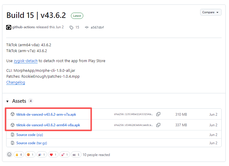图片描述:TikTok 免拔卡 在 GitHub 的发布页面